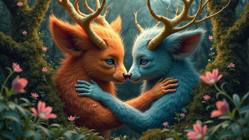 Harmonious Embrace: Humans and Animals in Lush Forest