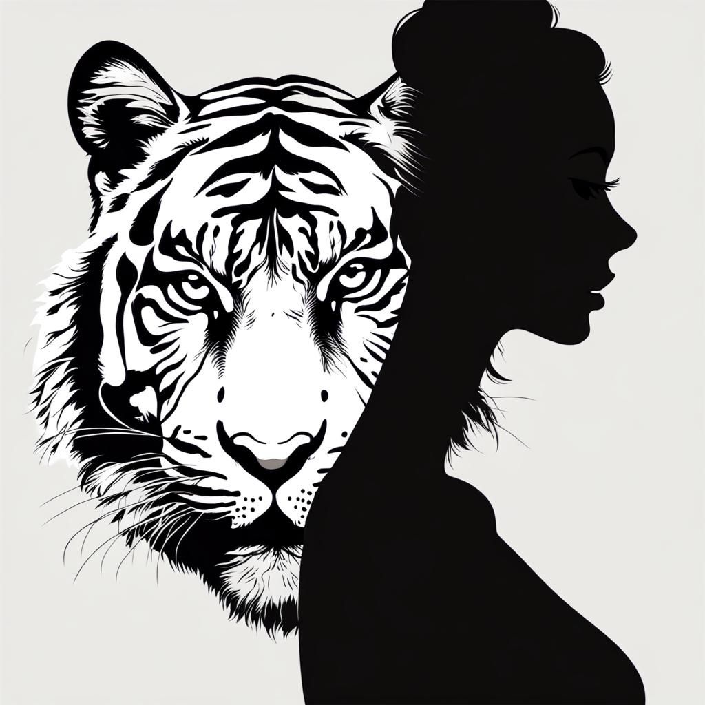 Silhouette of Woman with Tiger Face