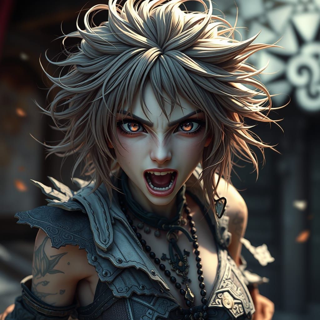 Stylized Anime Woman in Frenzied State