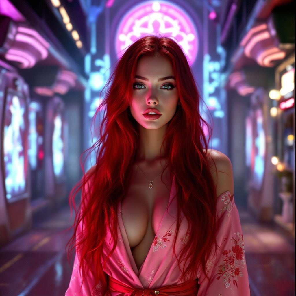 Cyberpunk Bathhouse Beauty in Neon Deco