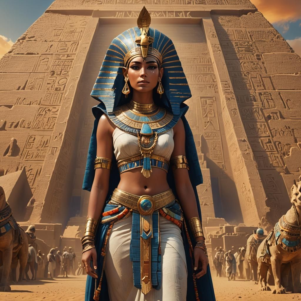 Egyptian Goddess in Front of Pyramids