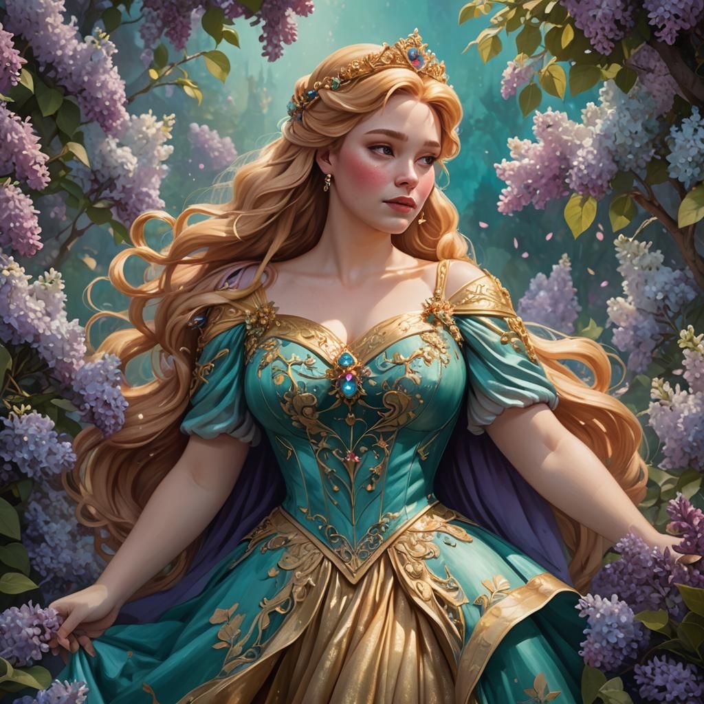 Disney Princess Among Lilacs: Art Nouveau Digital Painting