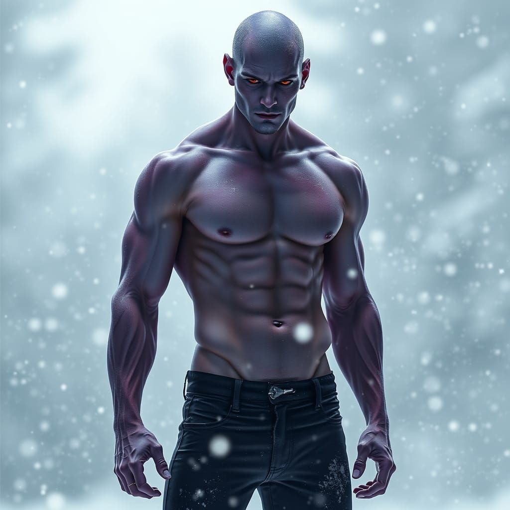 Cyberpunk Warrior in Snowstorm