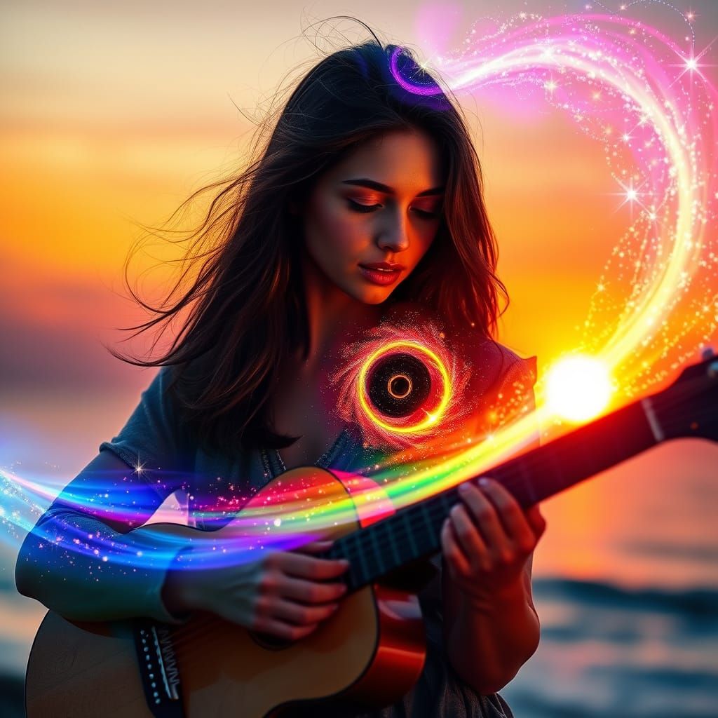Sunset Coast Guitarist with Spectral Color Mist