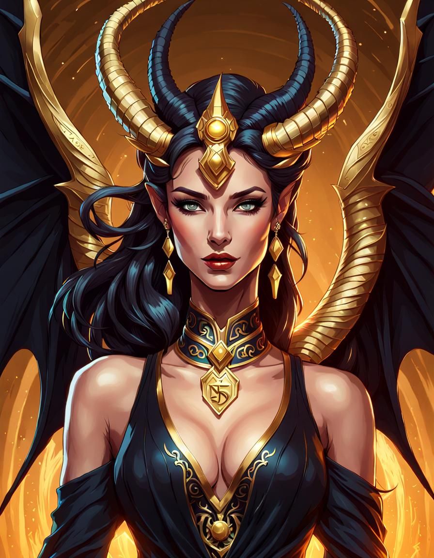 Dragon Woman Portrait in Art Nouveau Style