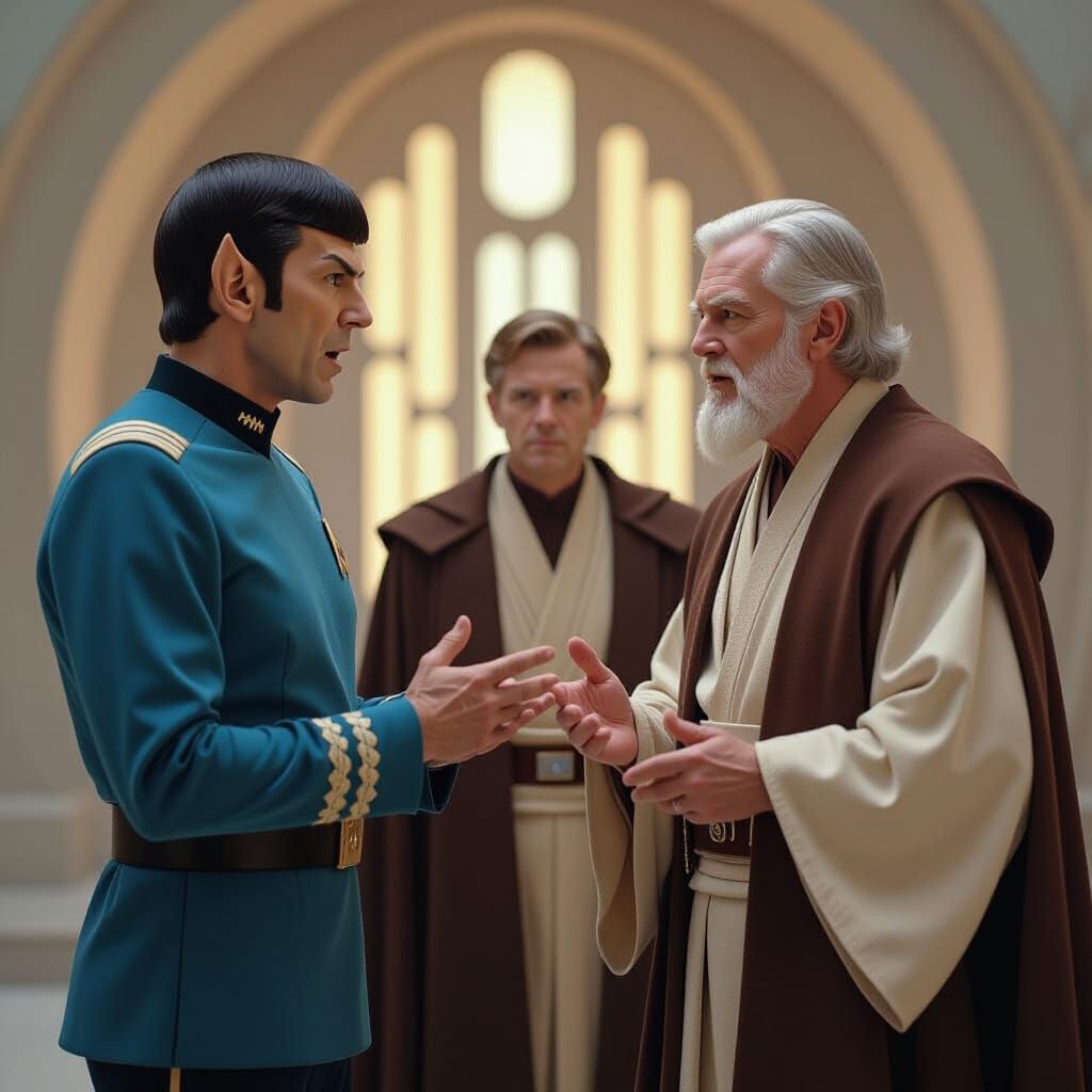 Spock Debates the Force with Obi-Wan, Syd Mead Style