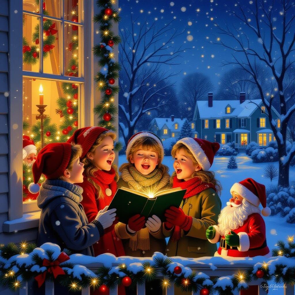 Children Singing Carols on Christmas Eve Night