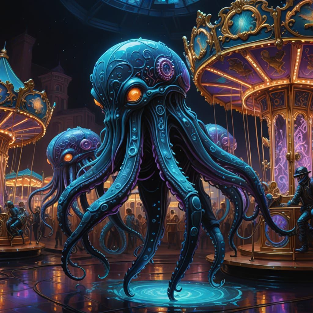 Android Octopi Carousel in Neon Light