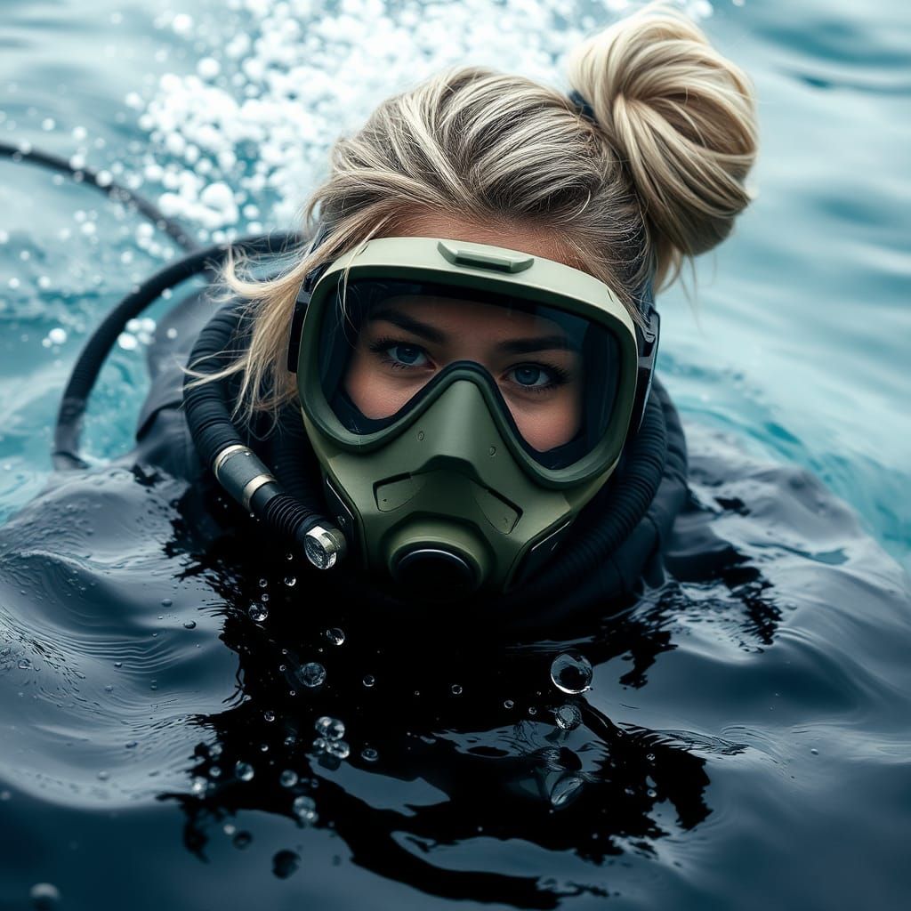 Cyberpunk Girl Swimming Underwater with Techwear Mask