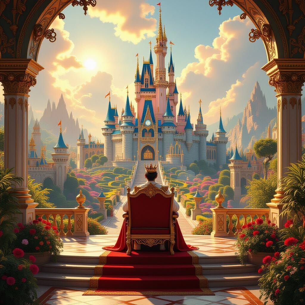 Majestic King in Golden Palace, Disney Fantasy Style