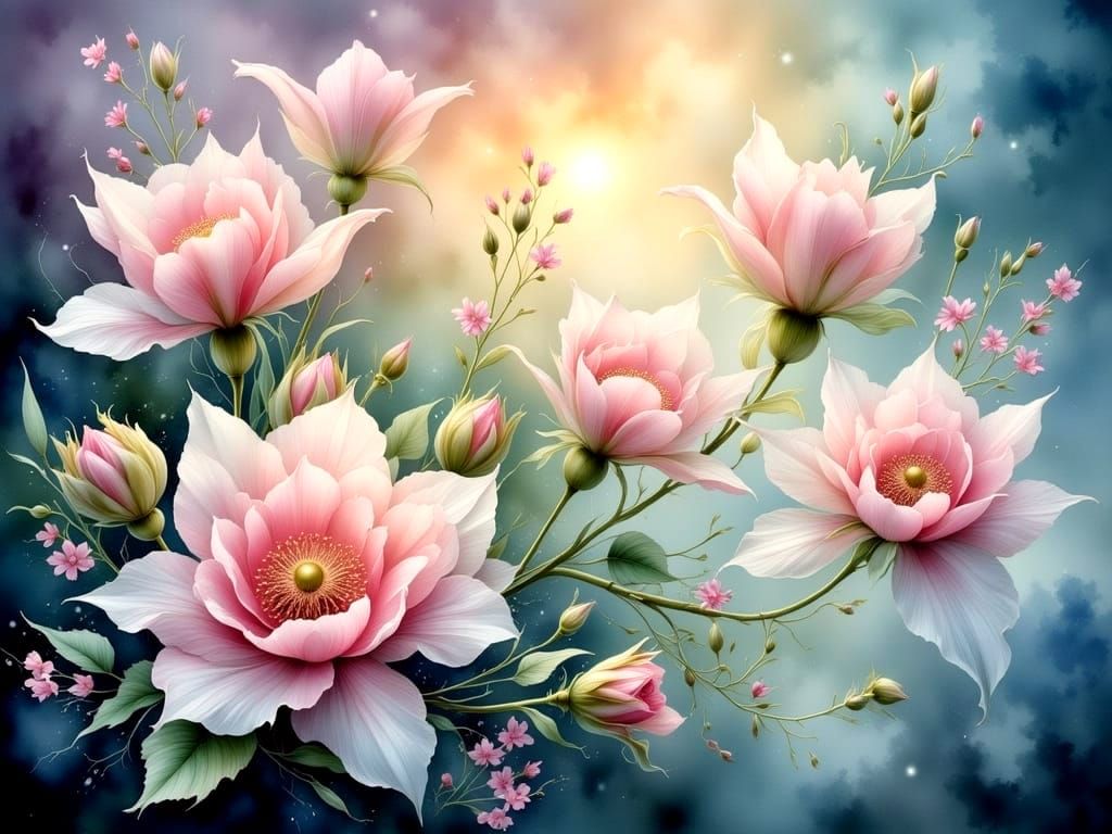 Whimsical Mystical Garden in Soft Pastel Colors