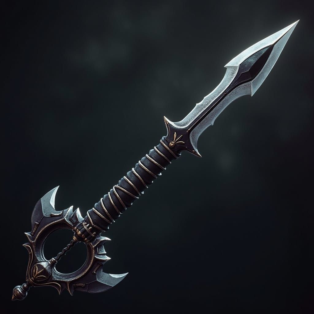 Dark Keyblade with Worn Leather Hilt and Gothic-Inspired Des...