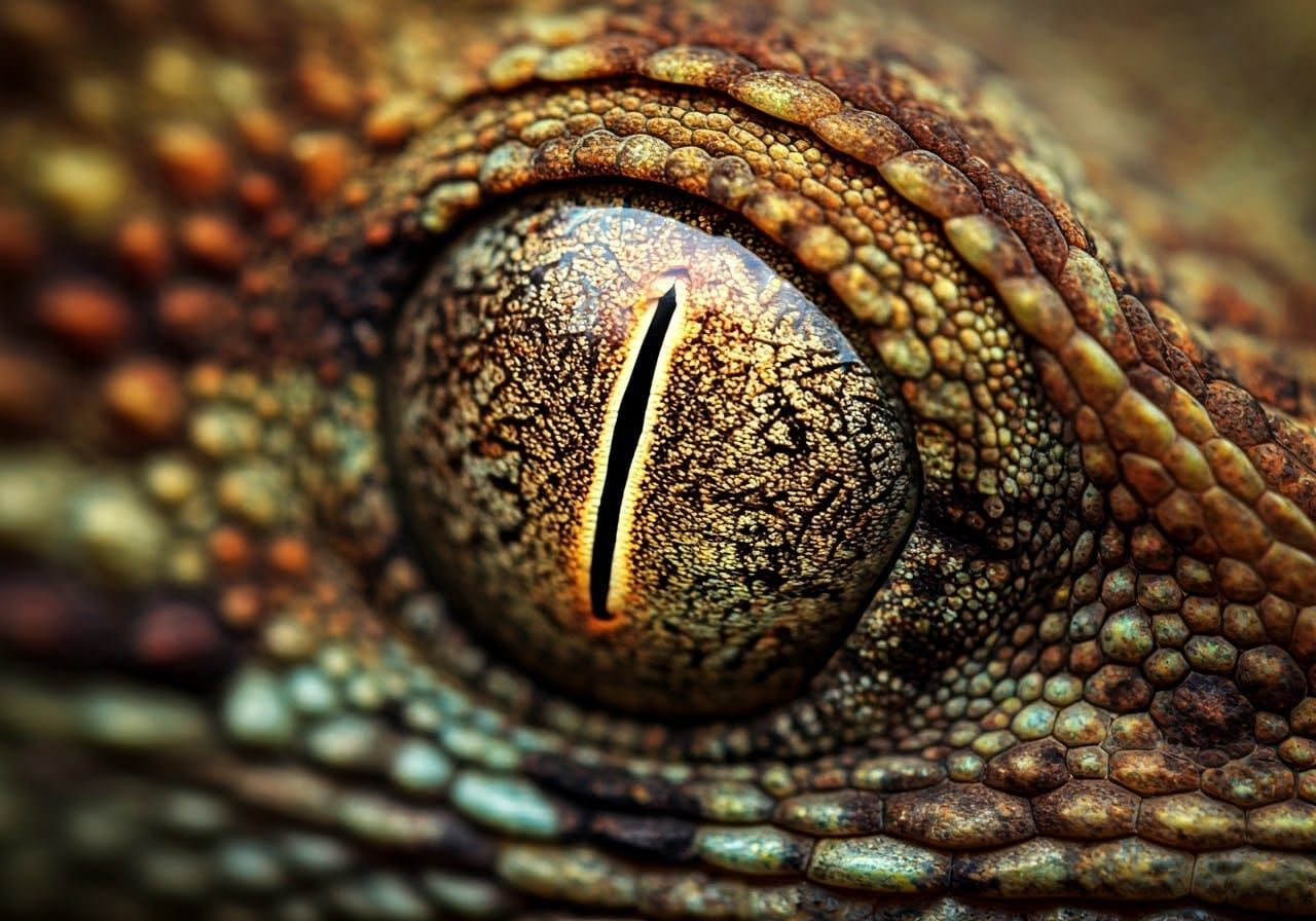 Vibrant Close-Up of a Lizard's Eye in Golden Hues