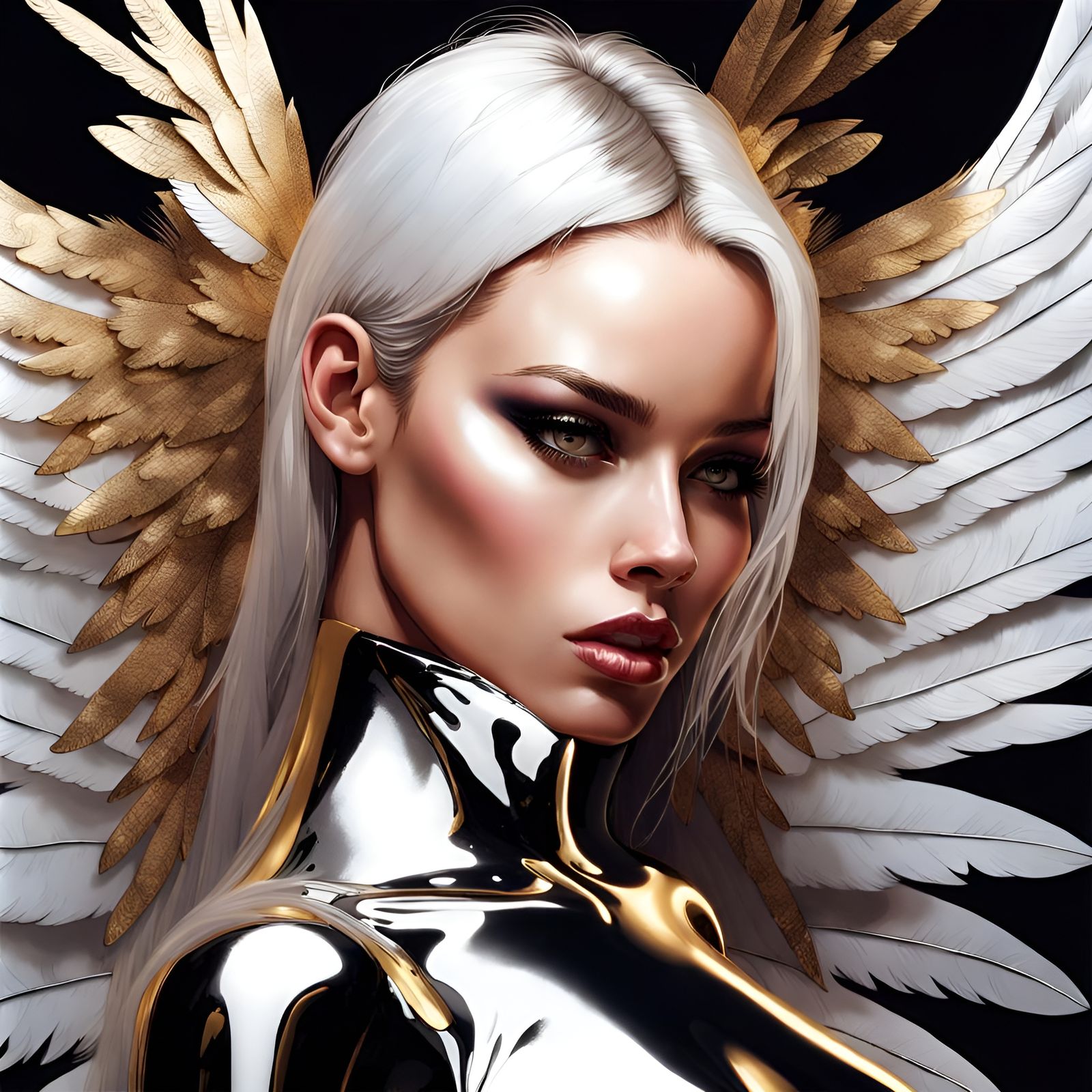 Striking Angel Portrait in Latex Outfit