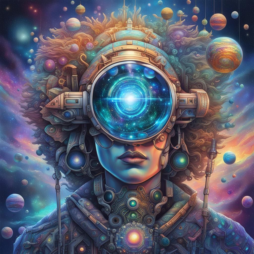 Humanoid AI with Holographic Glasses in Watercolor Style