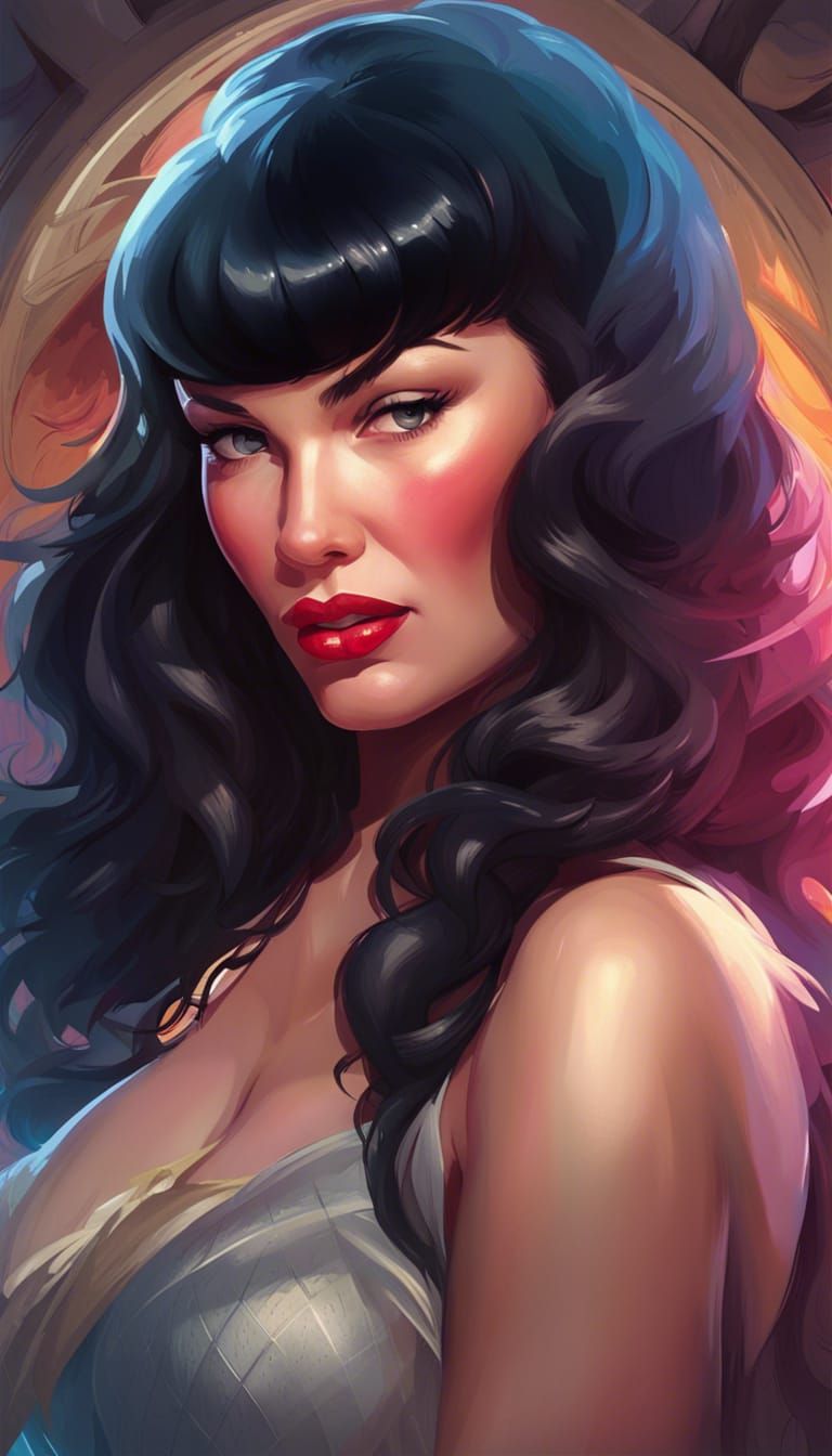 Bettie Page Portrait in Art Nouveau Style