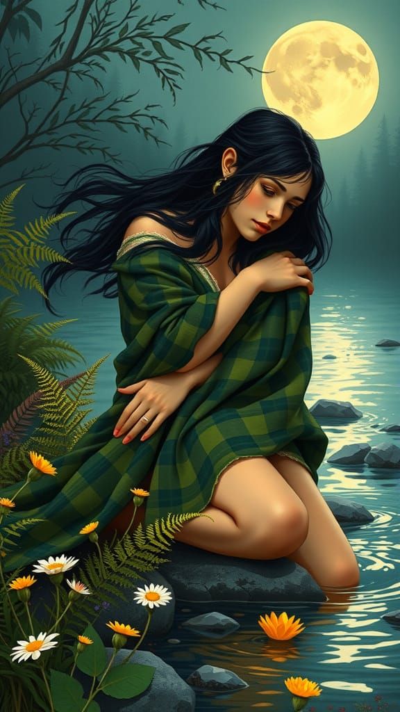 Janet Transforms Tam Lin Beside a Moonlit Riverbank