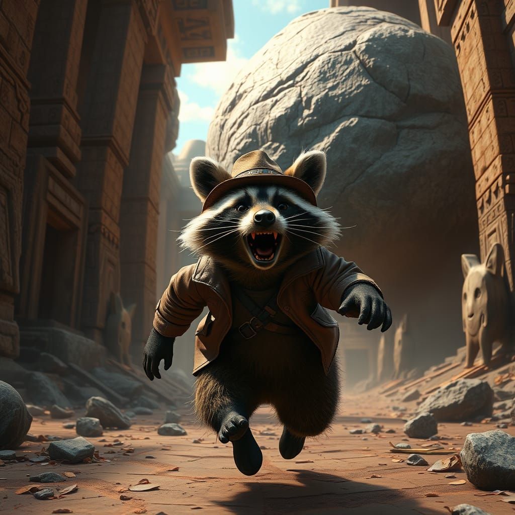 Raccoon's Escape: Boulder Run in Ancient Temple