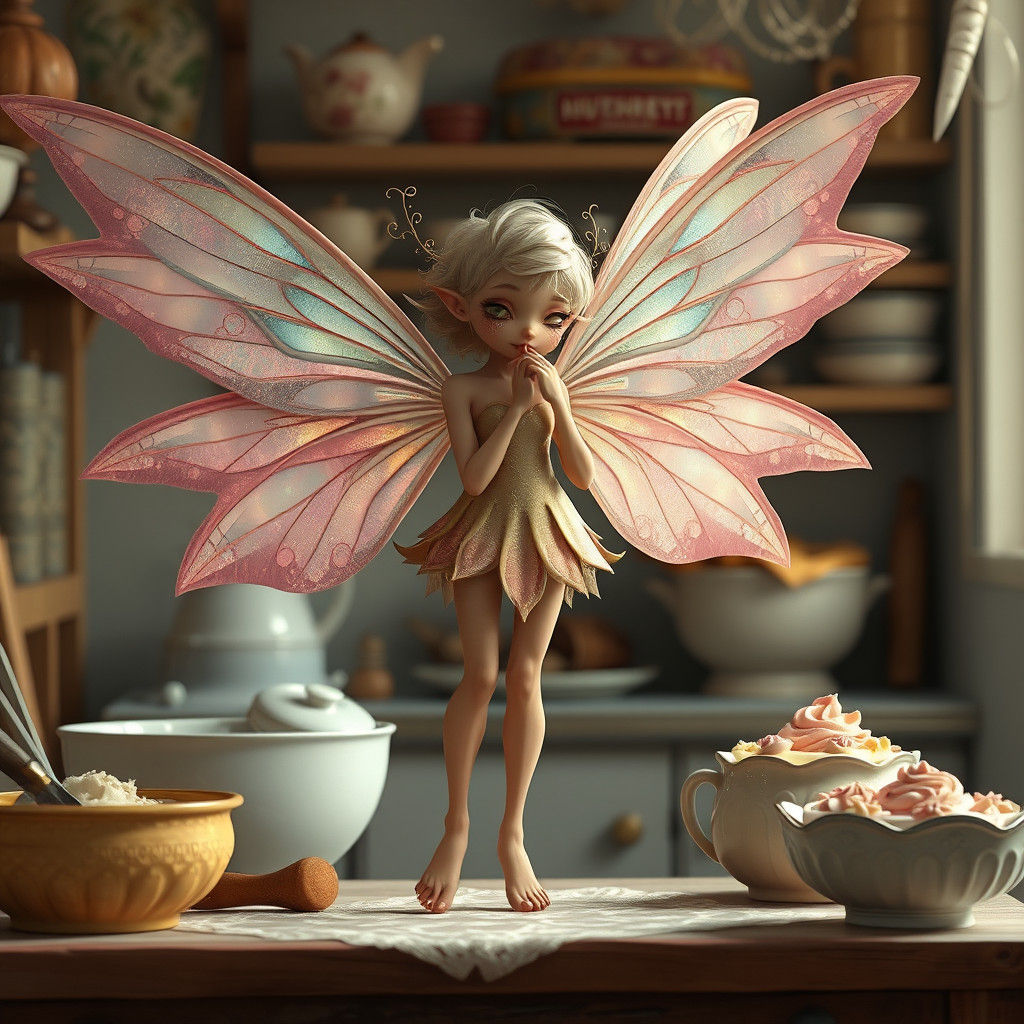 Whimsical Fairy Baking a Cake: Fantasy Concept Art
