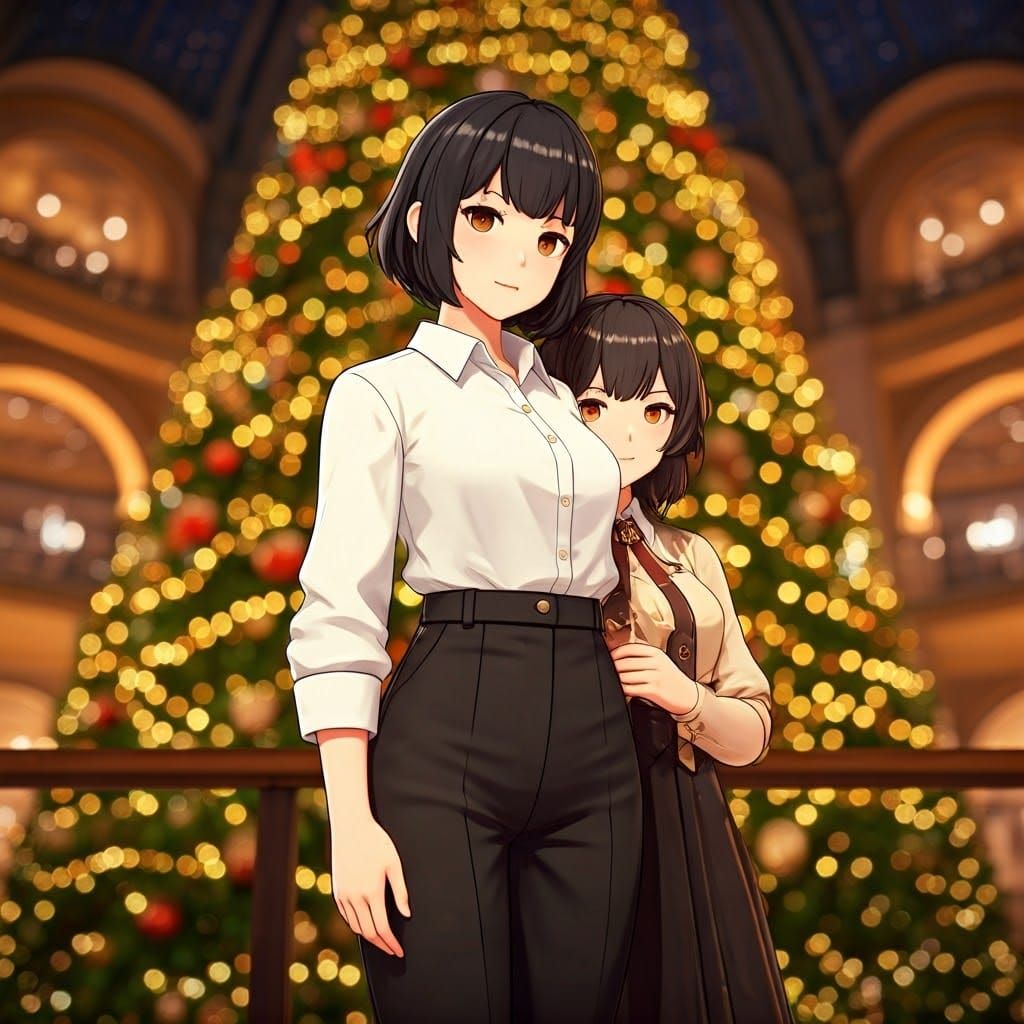 Anime-Inspired Christmas Mall Scene