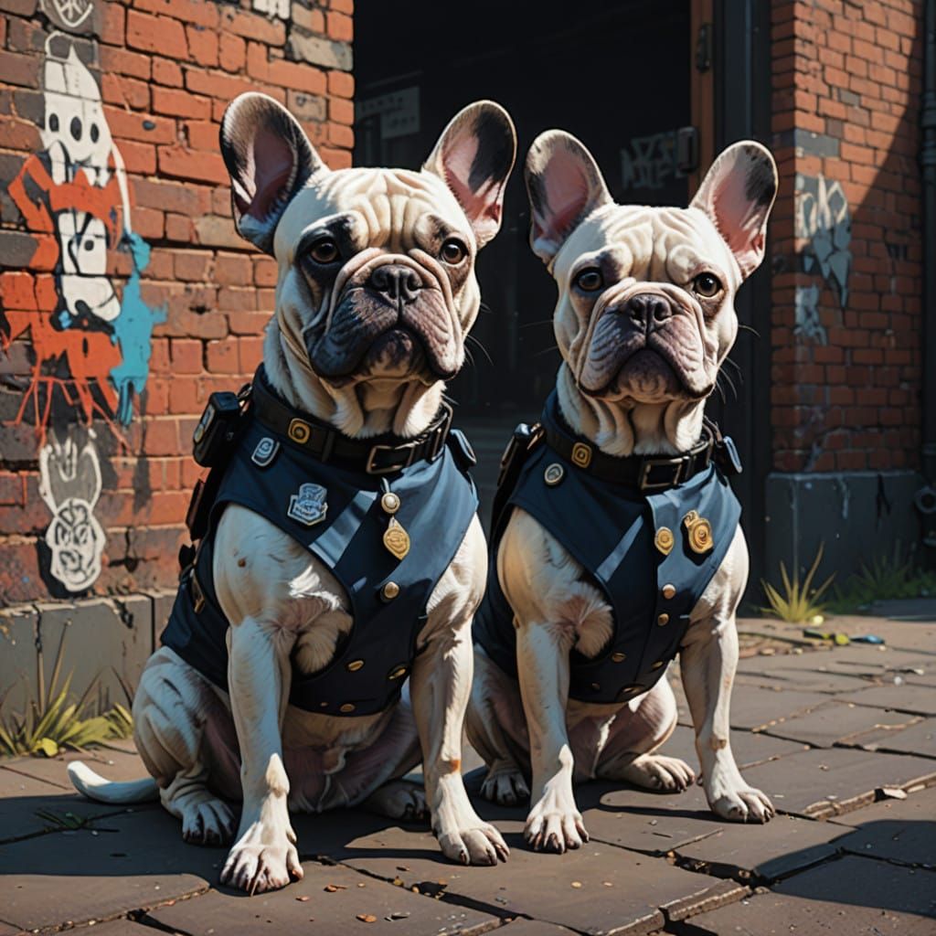 French Bulldog Police Officers in Urban Hyper-Realistic Styl...