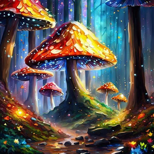 Enchanted Glowing Mushroom Forest at Night
