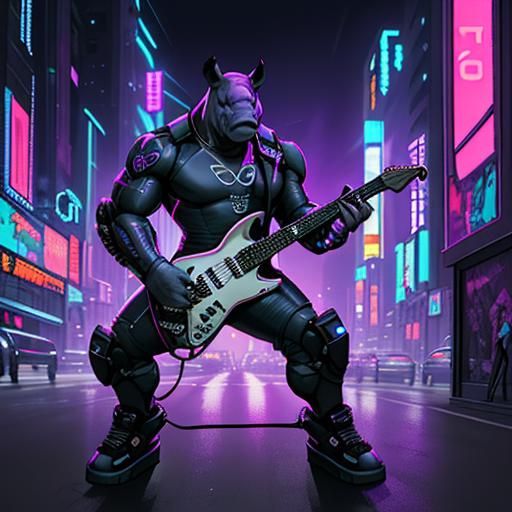 Rhino Rocker on Fifth Avenue in Cyberpunk Style