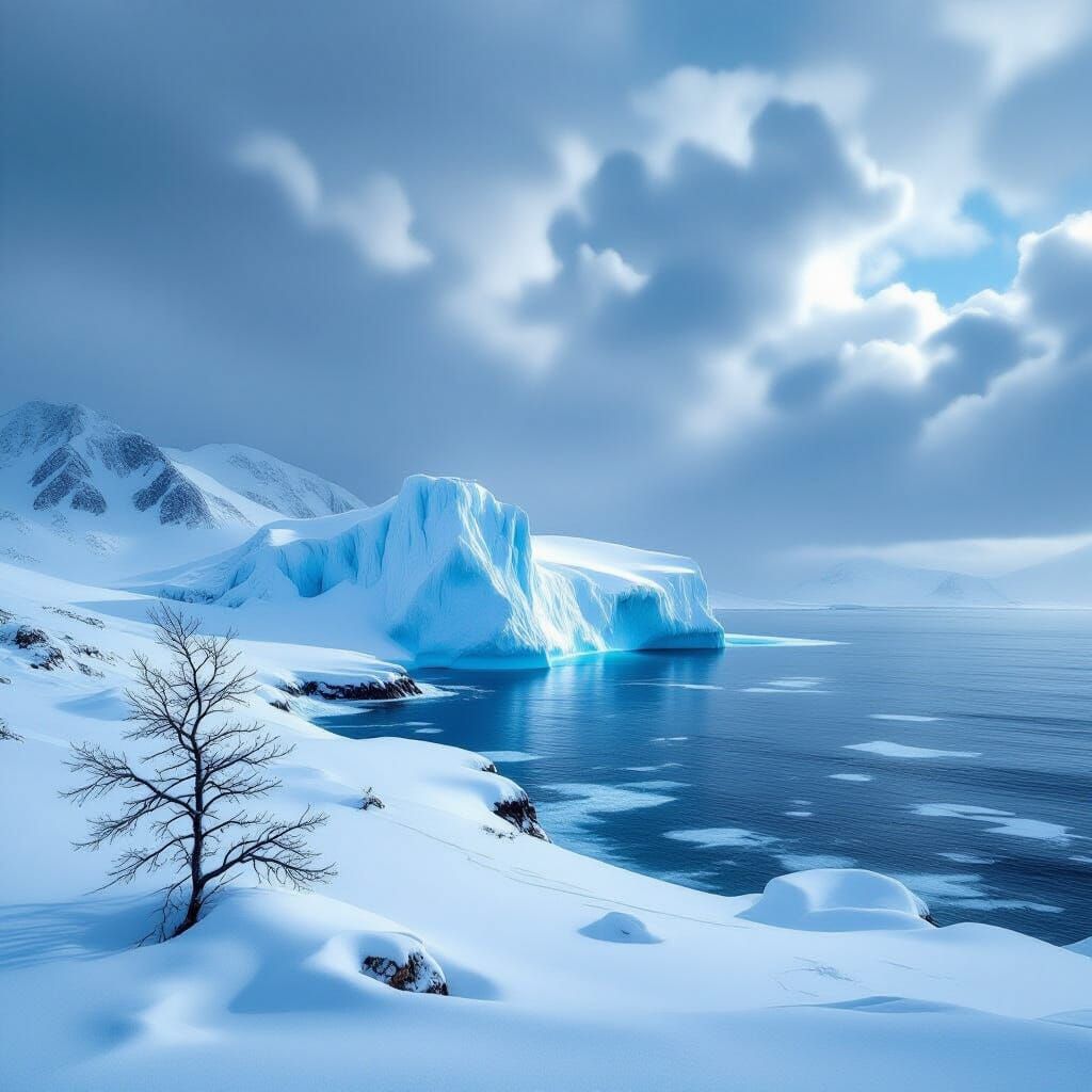 Arctic Coast with Iceberg and Snow