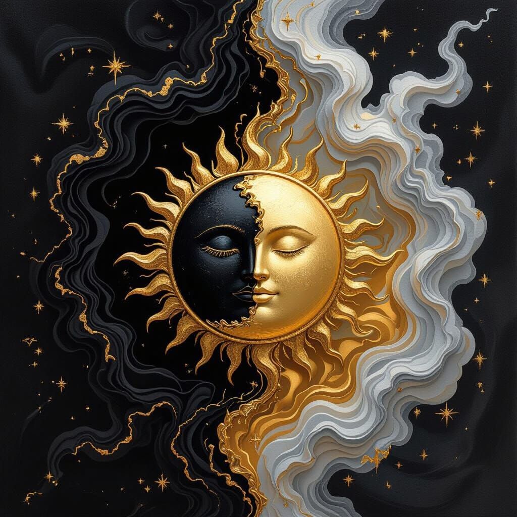 Golden and Silver Smoke on Velvet, Polished Metal Art