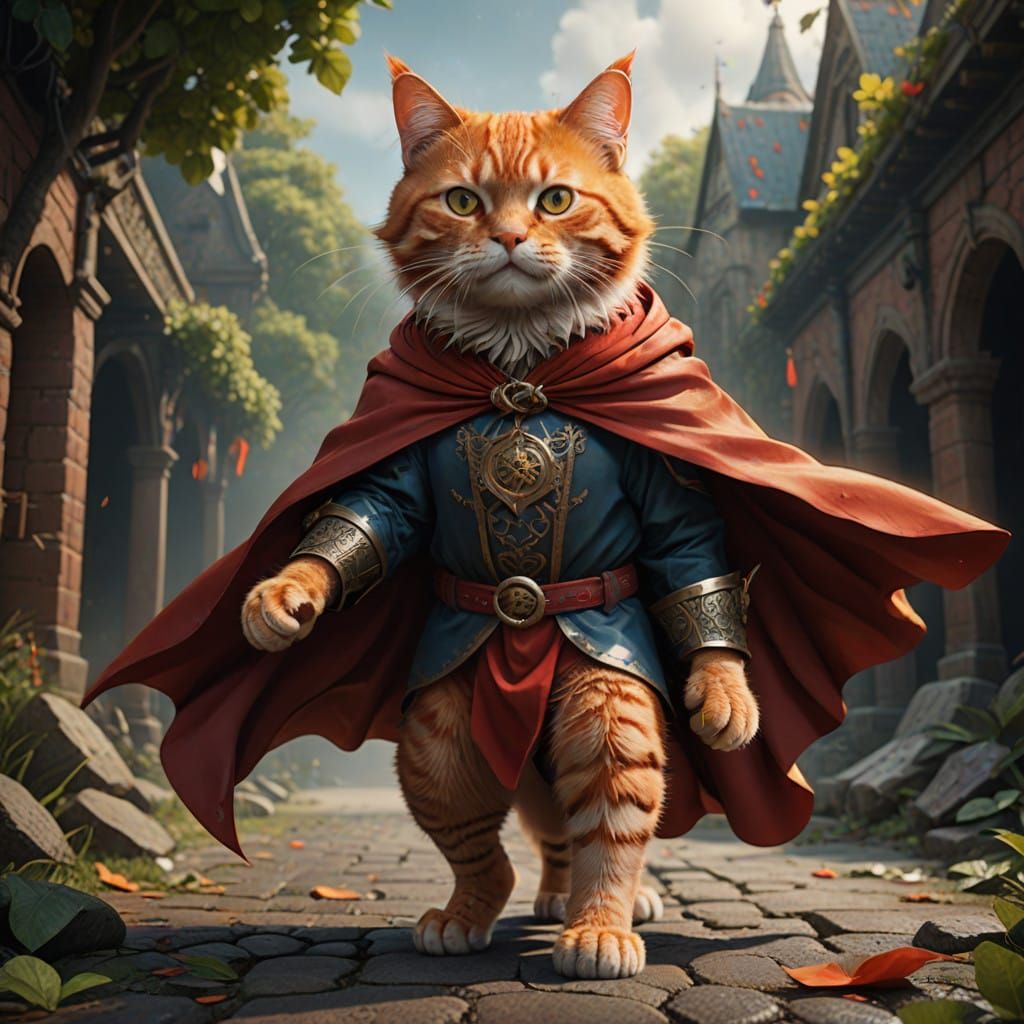 Orangecat Hero Unleashes Red Cape Fury