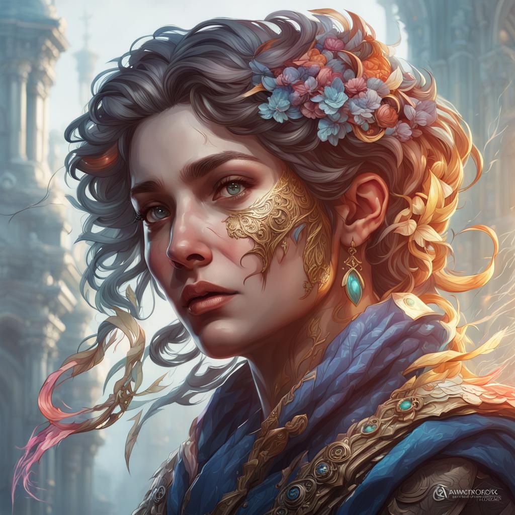God's Pets: Hyperdetailed Portrait in Art Nouveau Style