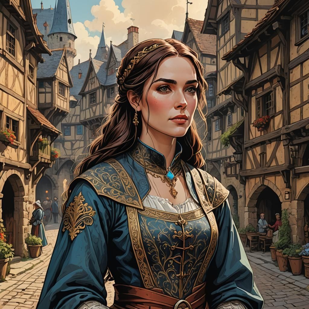 Medieval Woman Portrait in Detailed Digital Art
