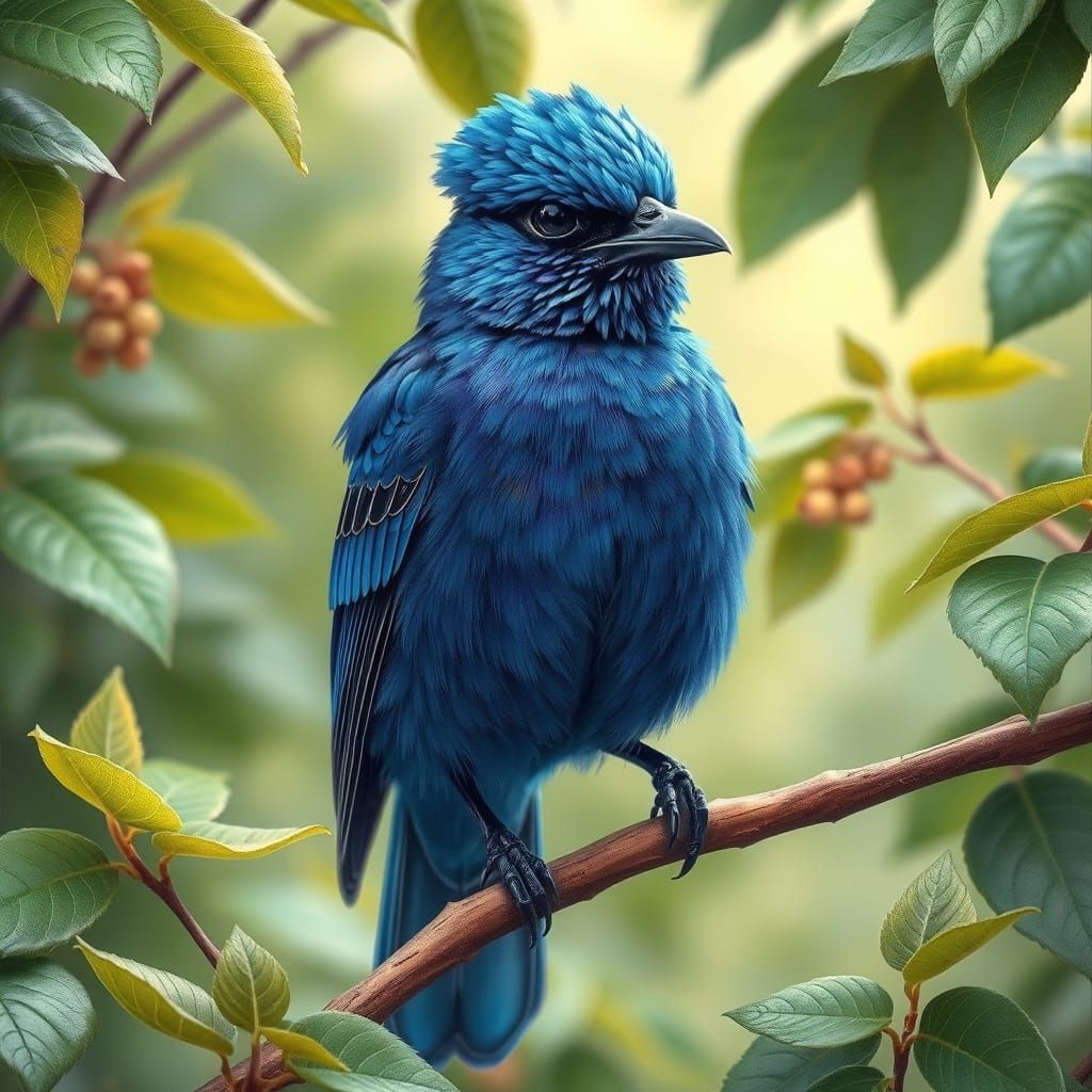 Majestic Blue Bird in Whimsical Style