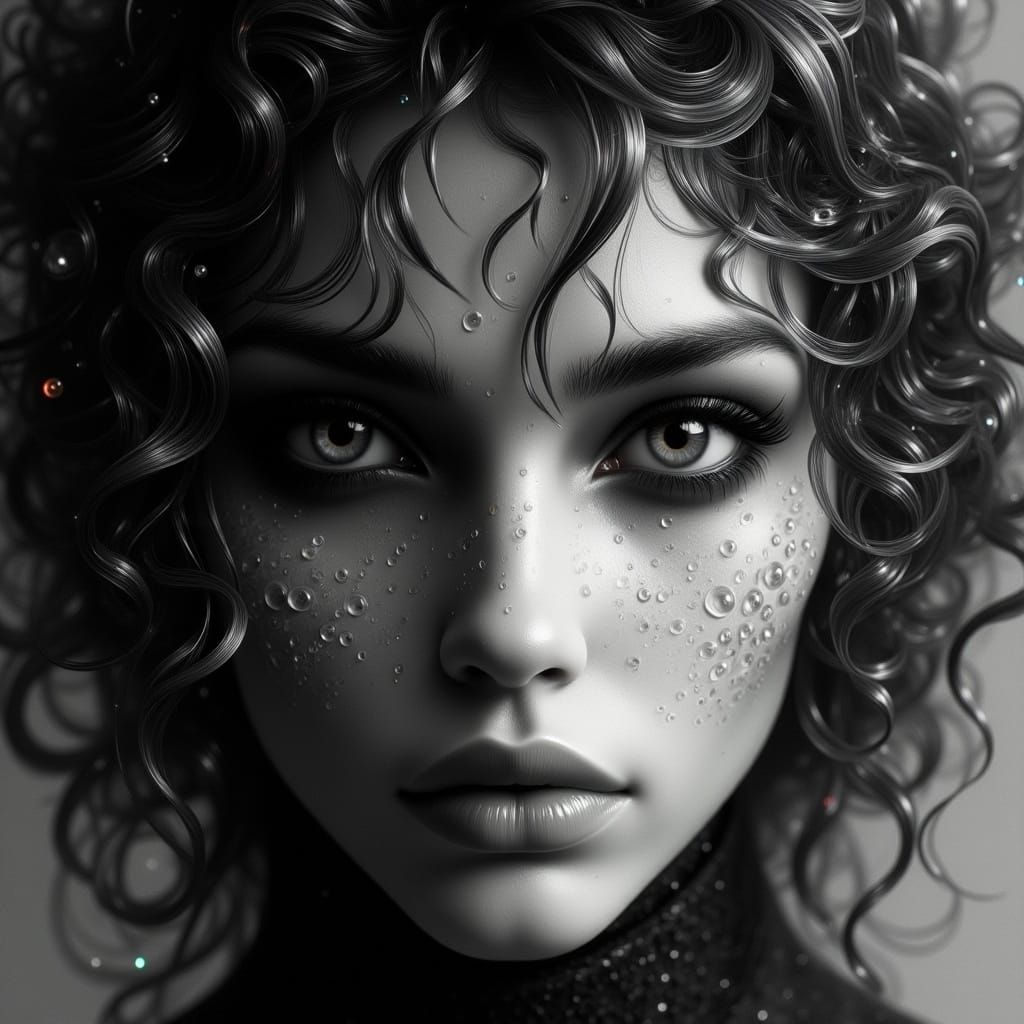 Intense Woman Portrait in Surreal Black and White