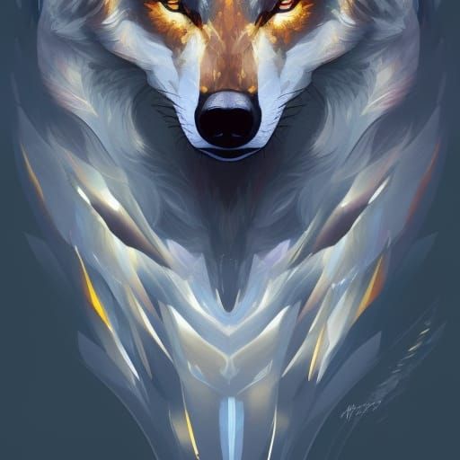 Mystical Wolf with Silver and Golden Flames