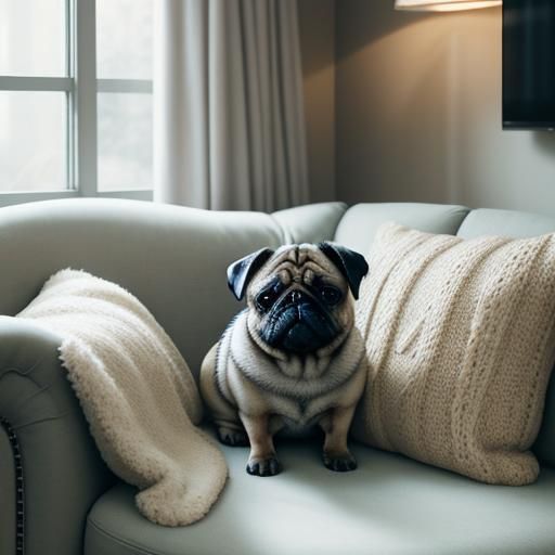 Cozy Pug on Couch in Cinematic Style