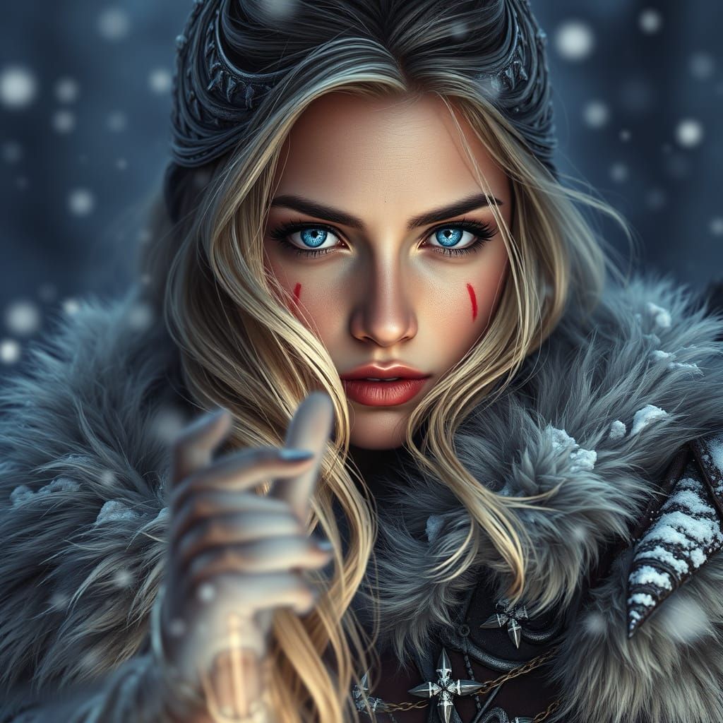 Serene Nordic Female Warrior in Frosty Wilderness