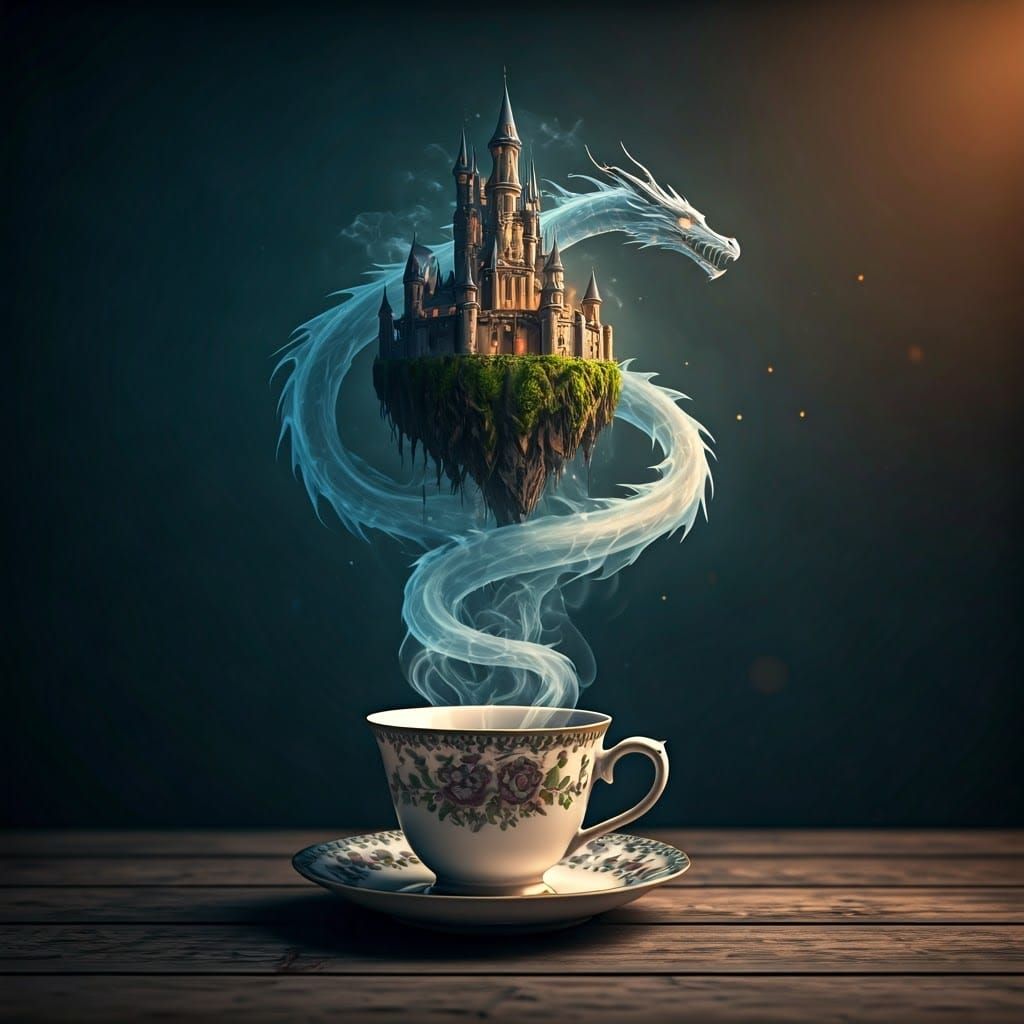 Steam Castle Guarded by Dragon: Fantasy Concept Art