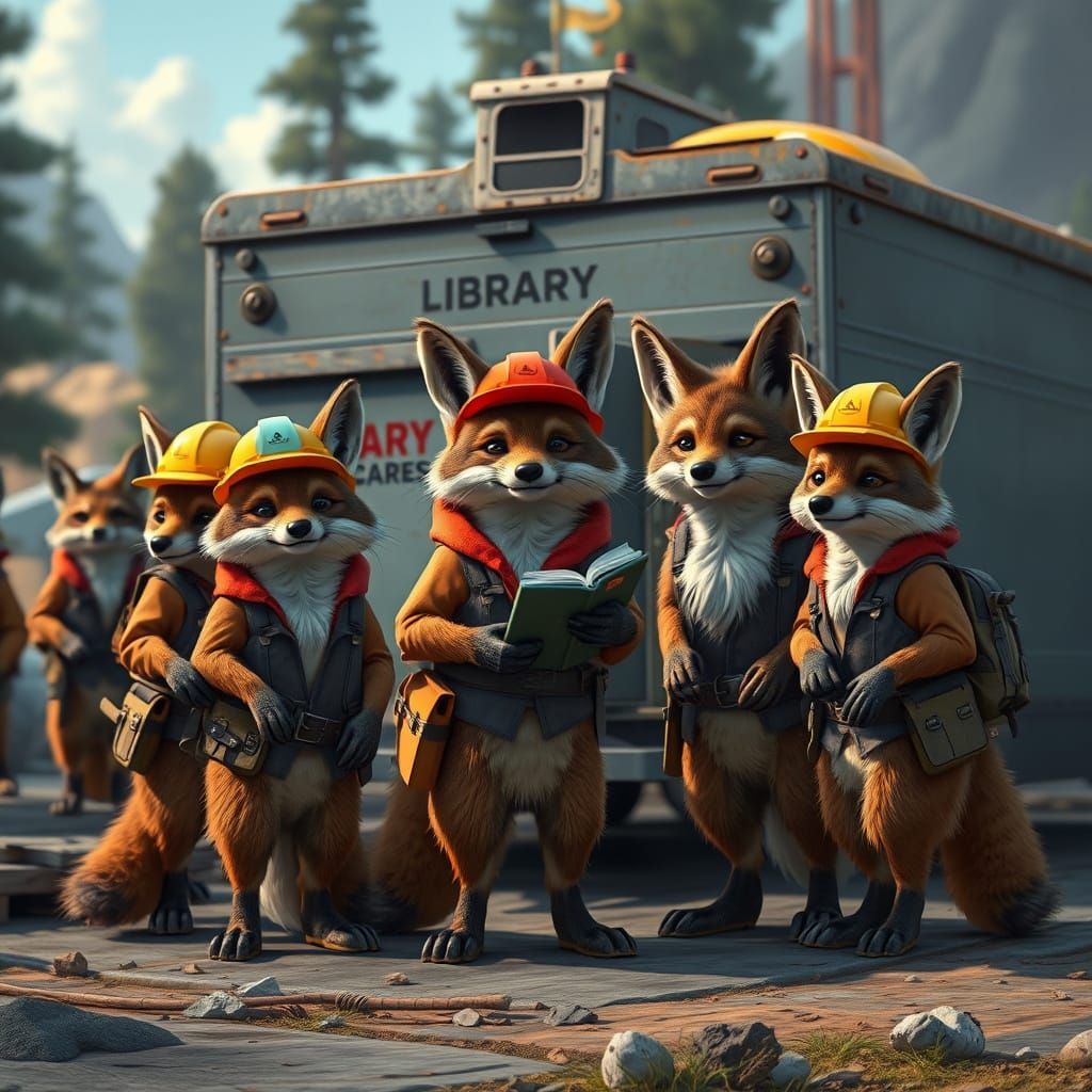 Fantasy Coyotes Build Library Trailer in Vibrant Outdoor Set...