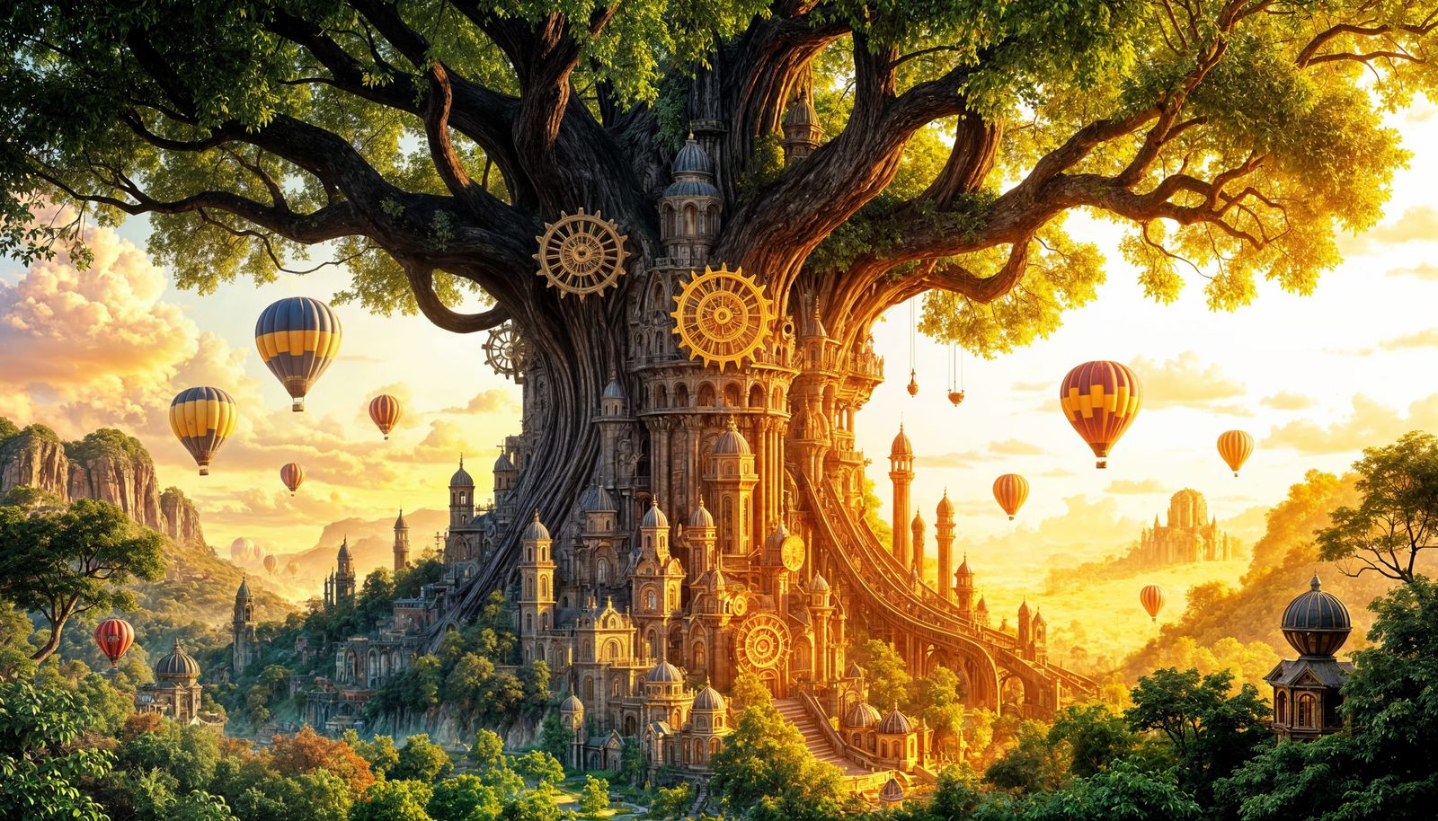 Steampunk City Inside Giant Ancient Tree