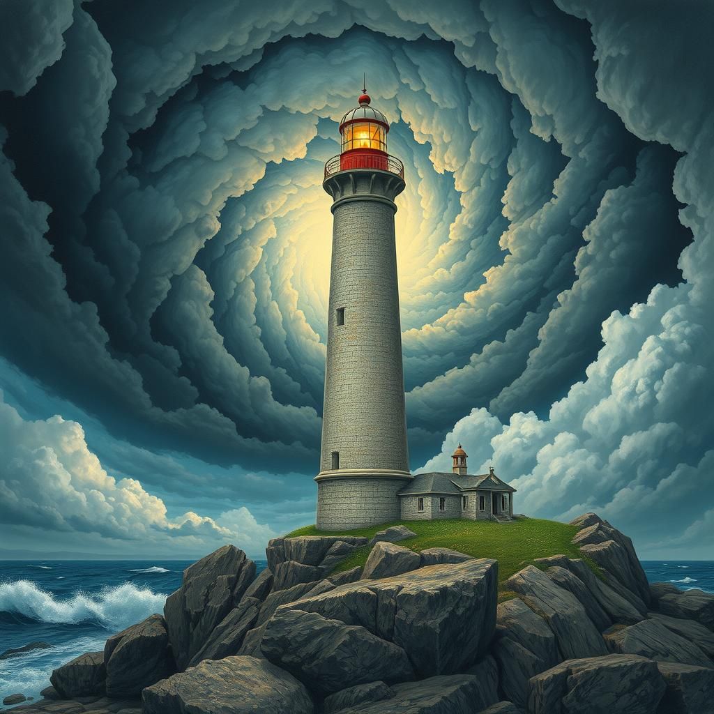 Surreal Lighthouse on Stormy Coast in Dreamscape Style