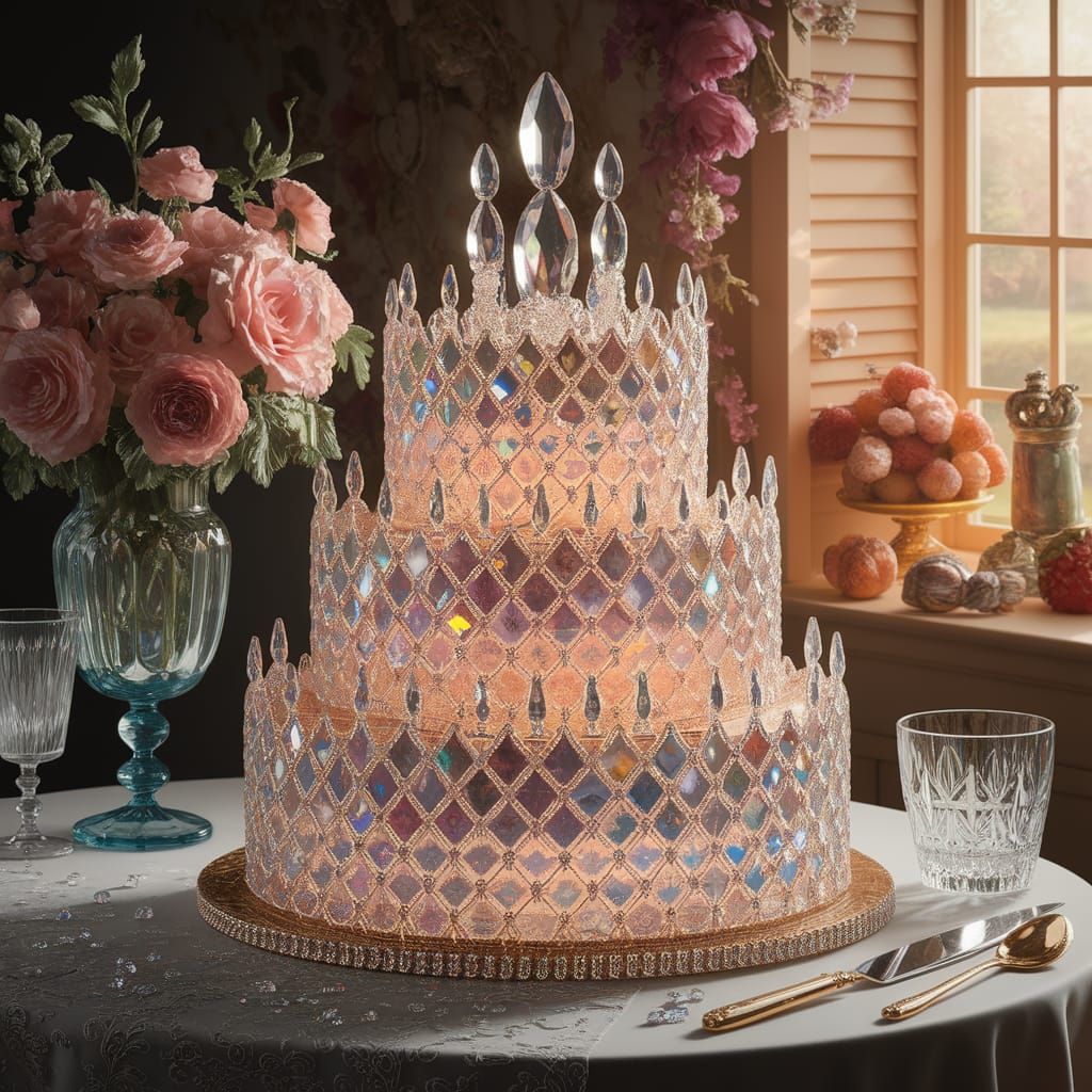 A cake formed out of crystals, and  gemstones