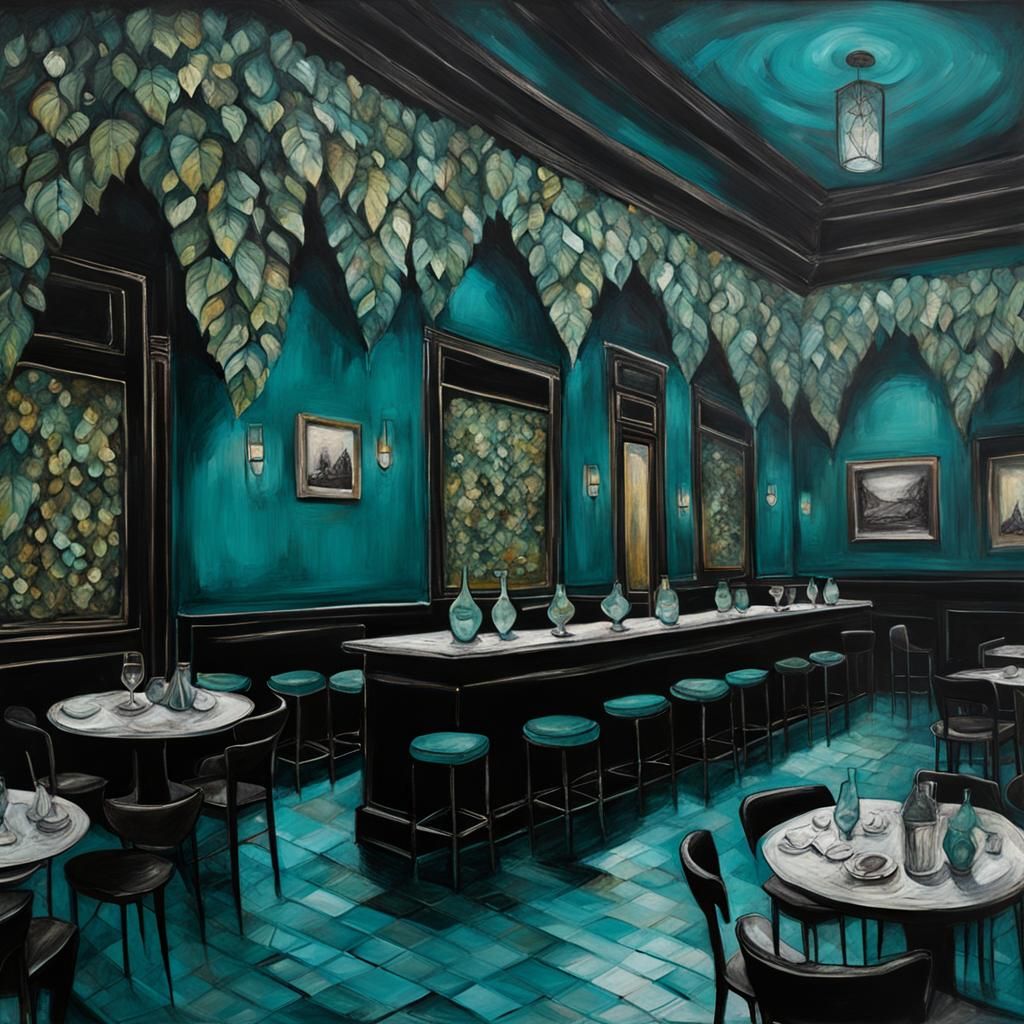Leaf Cafe in Teal and Black, Caruso Style