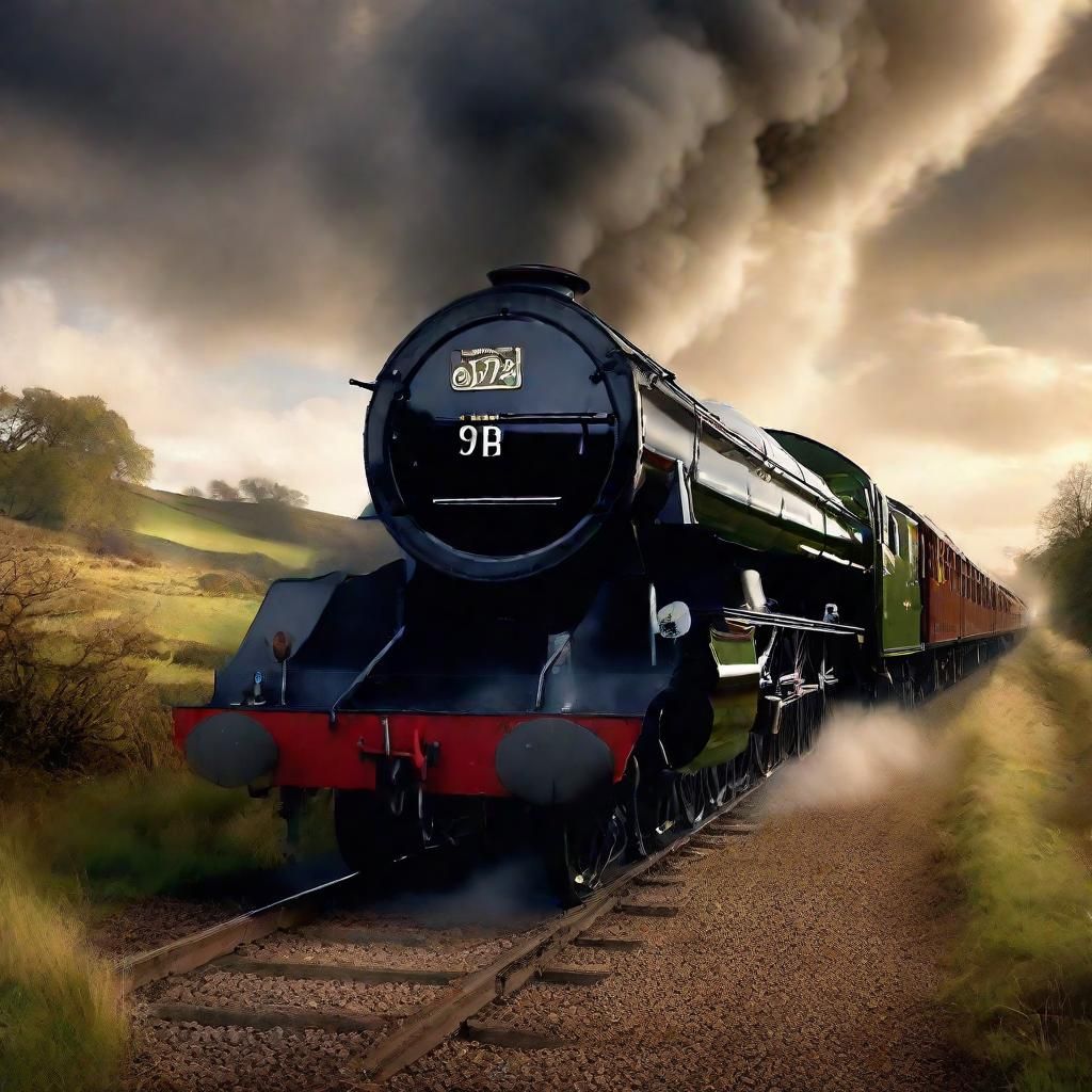 Close, Low angle, Steam Train: The Flying Scotsman, steam, high speed, motion blur,  scottish countryside.