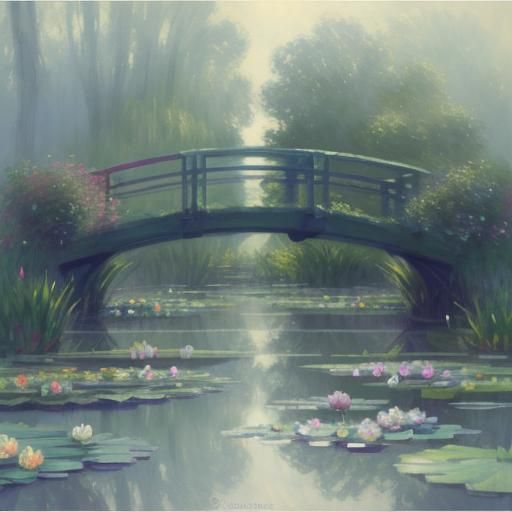 Misty Bridge with Figure in Impressionist Style