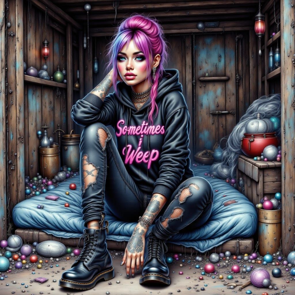 Melancholy Woman in Alcohol Ink Style