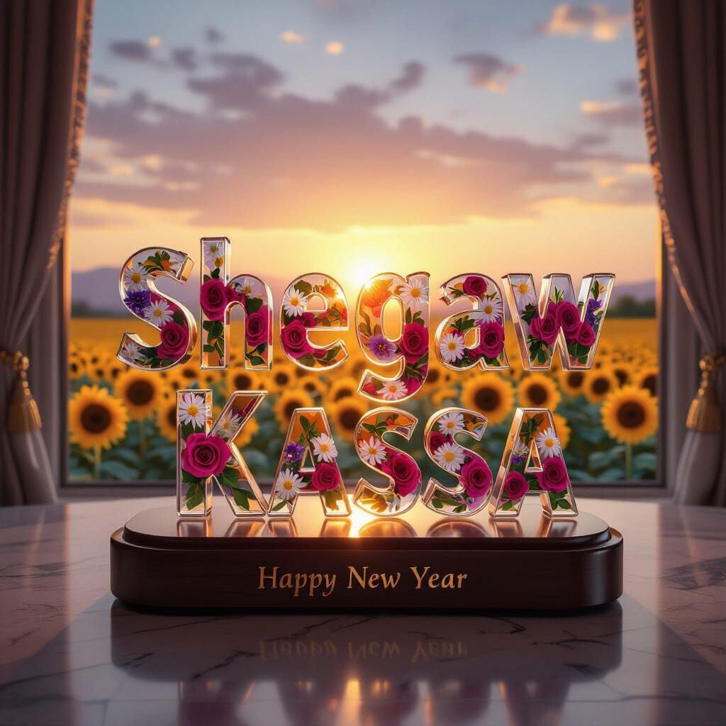 Shegaw Kassa 3D Glass Font with Roses & Daisies