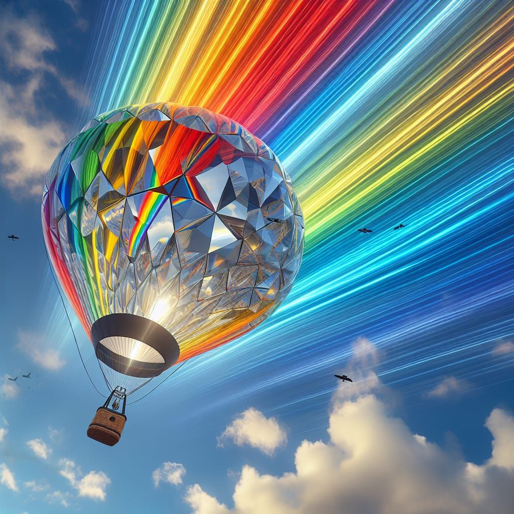 A crystal prism  hot air balloon  splits   white light rays ...