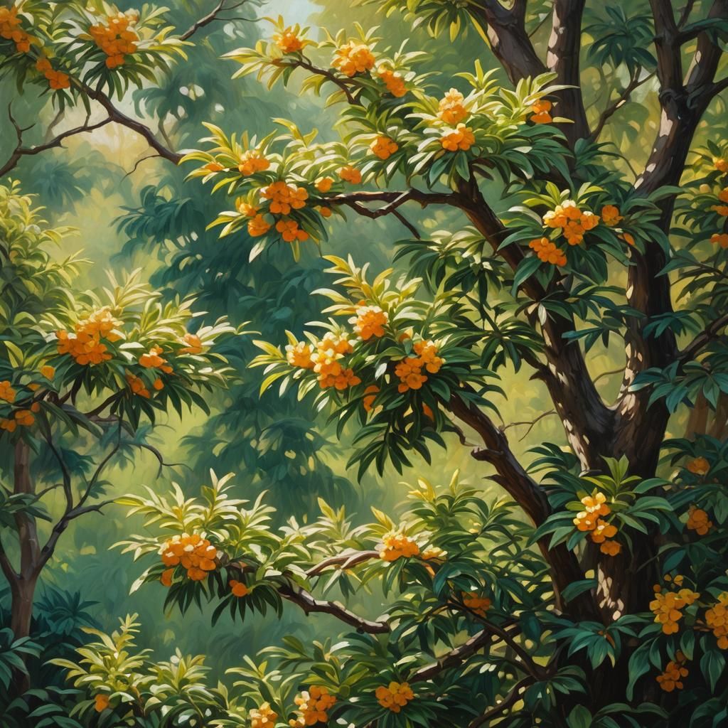 Colorful Chinese Dwarf Trees in Golden Light