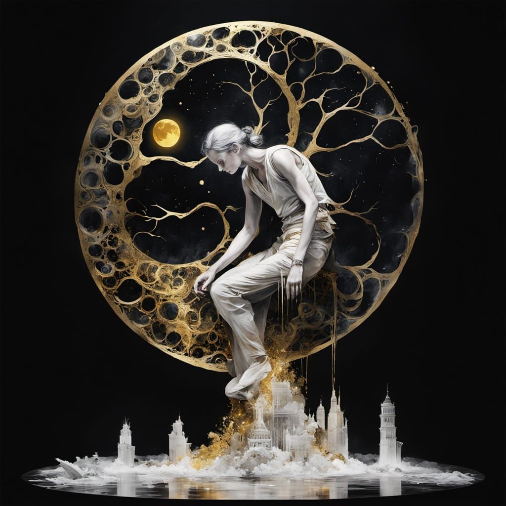 Golden Beach Eclipse Under Moonlight in Mist